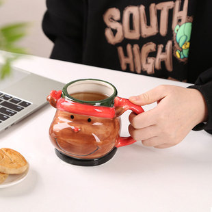萌趣陶瓷马克杯500ml麋鹿造型咖啡杯牛奶杯雪人圣诞树创意圣诞杯