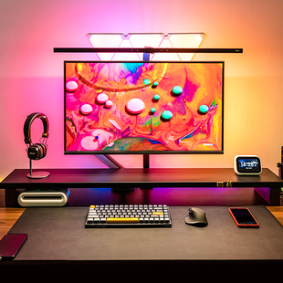 实木置物架 MOZI黑胡桃碳钢电脑显示器增高架收纳支架办公桌面台式