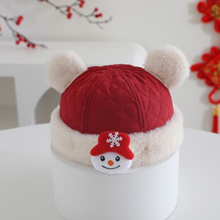 冬季宝宝毛线帽红色儿童圣诞帽男童针织帽洋气女宝保暖帽婴儿帽子