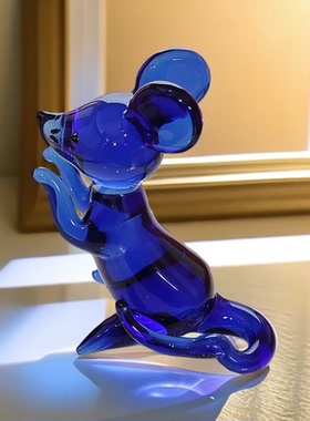 新款宝蓝色水晶玻璃老鼠新年开运吉祥礼物12生肖摆件礼品可以定制
