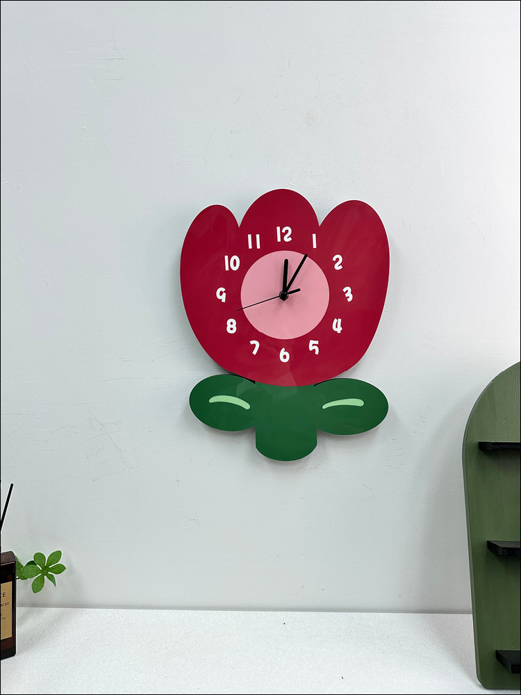 免打孔郁金香花朵装饰挂墙钟表时尚轻奢文艺挂钟静音免打孔时钟饰,家居饰品,挂钟,淘宝优惠券,粉丝福利购,淘宝优惠卷