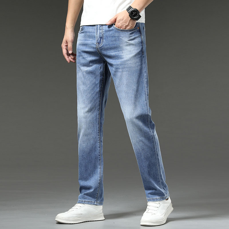 吉祥牛桑蚕丝牛仔裤男2025新款小直筒弹力修身休闲薄款裤子男款