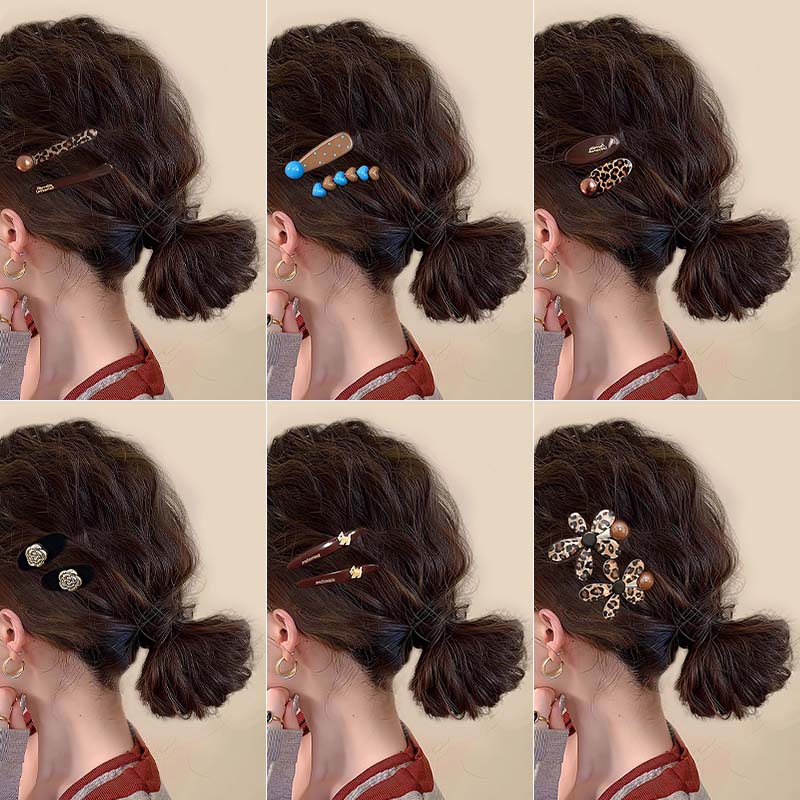 简约复古咖色豹纹侧边夹发夹女