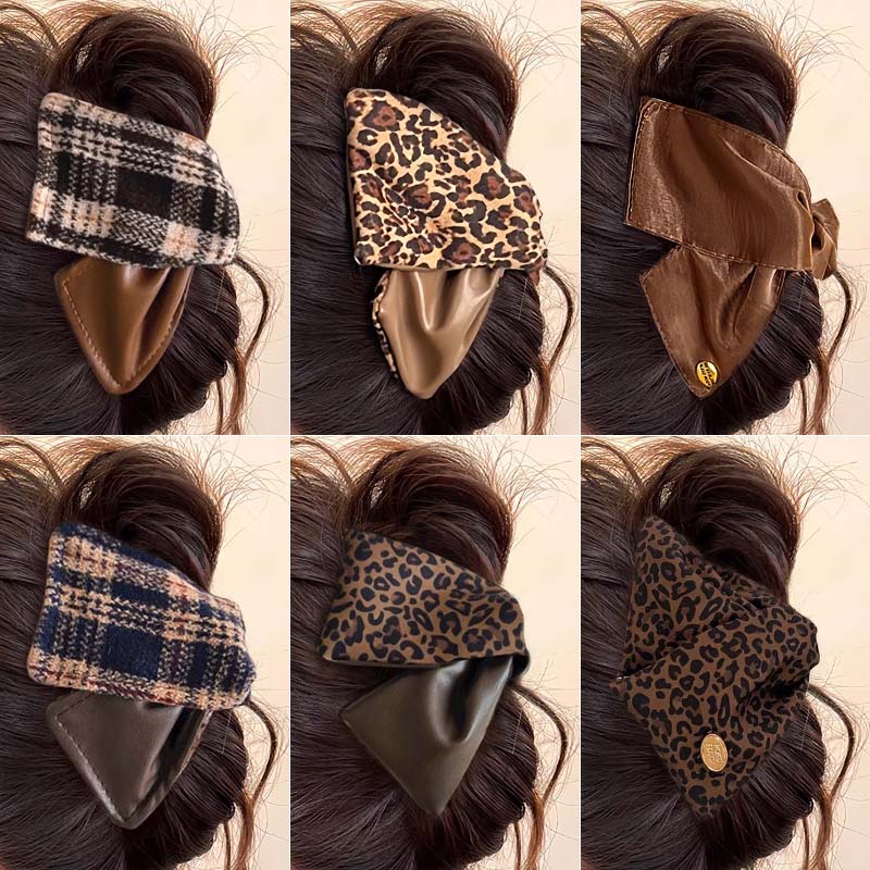 秋冬复古布艺豹纹三角夹女2025