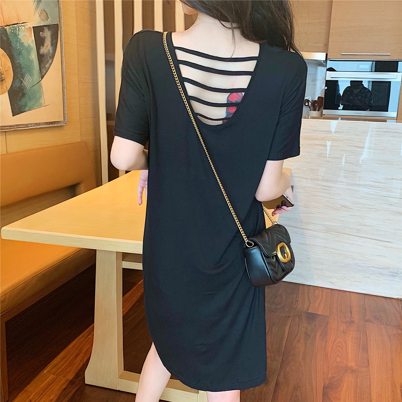 Hong Kong wind net red nightdress women's summer open back mid length skirt