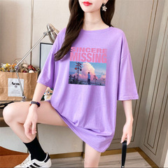 Pregnant women's pure large women's summer Korean loose fat sister medium long short sleeve T-shirt