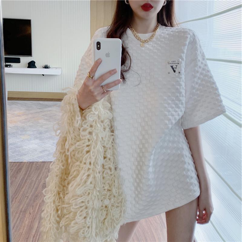 Official map real price design feeling air cotton thickened checkered loose short sleeve retro Hong Kong Style lazy T-shirt girl