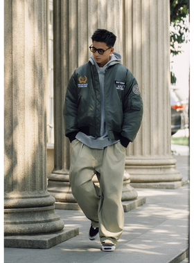 Batterup新款加厚保暖棉服重工刺绣棒球短款MA1飞行夹克外套男冬