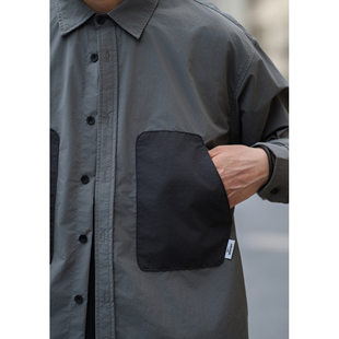 Batterup2025新款上衣日系复古撞色大口袋宽松休闲长袖衬衫男春秋