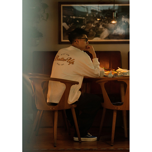 Batterup2025新款上衣美式复古字母印花圆领休闲宽松长袖T恤男潮