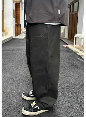 Batterup春秋新款日系复古潮牌长裤水洗刺绣百搭宽松工装休闲裤男