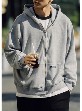 Batterup简约宽松休闲华夫格连帽拉链卫衣男宽松百搭开衫春秋外套