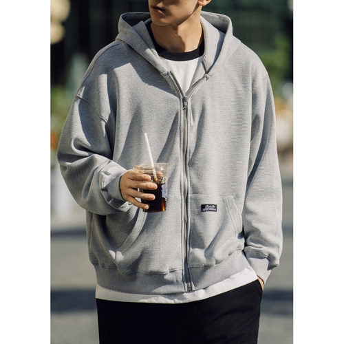 Batterup华夫格连帽拉链卫衣男