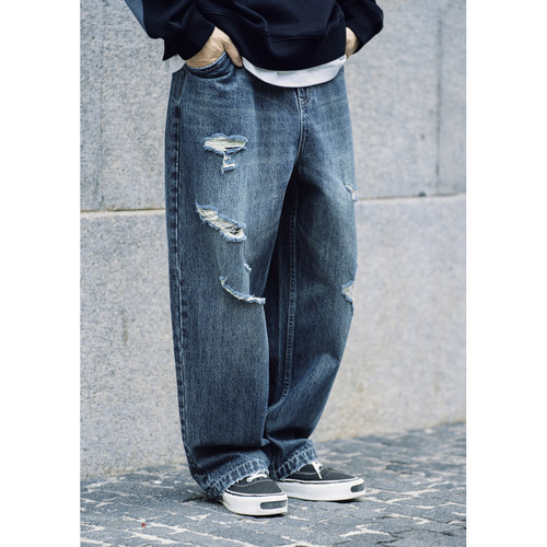 Batterup日系复古破洞牛仔裤男