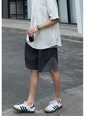 Batterup2024新款日系原创潮牌宽松薄款速干撞色拼接休闲短裤男夏