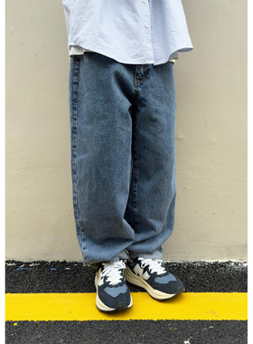 Batterup春秋新款潮牌宽松休闲长裤百搭水洗纹理锥形牛仔裤男款