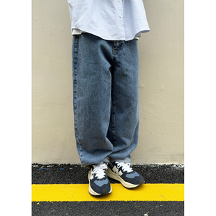 Batterup春秋新款潮牌宽松休闲长裤百搭水洗纹理锥形牛仔裤男款