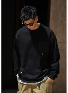 Batterup2025新款早秋上衣外套日系宽松抽绳口袋休闲长袖T恤男潮