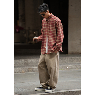 Batterup2025秋冬新款外套日系复古宽松格子纯棉微磨毛长袖衬衫男