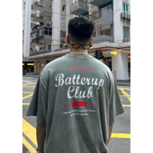 T恤男潮 日系宽松水洗做旧破坏印花纯棉短袖 Batterup2025夏季 新款