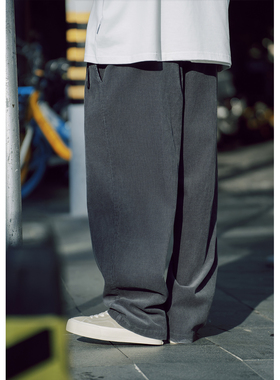 Batterup秋冬新款灯芯绒日系复古休闲宽松直筒微锥垂感长裤男潮牌