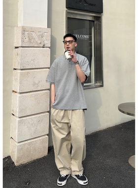 Batterup25新款T恤日系潮牌刺绣口袋宽松纯色短袖polo衫男士夏季