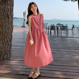 韩系粉色海边度假风连衣裙女2025夏季新款独特漂亮减龄无袖背心裙，女装连衣裙，浙宝239