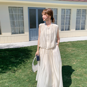 休闲气质白色无袖衬衫半身裙套装女夏韩系绝美两件套大方得体穿搭图片