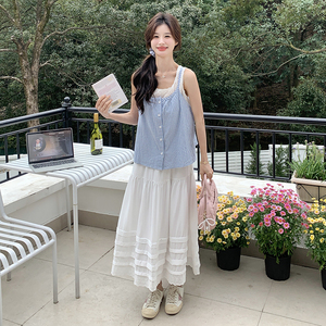 清纯系夏日穿搭格子罩衫吊带背心裙套装女2025夏季新款无袖连衣裙图片
