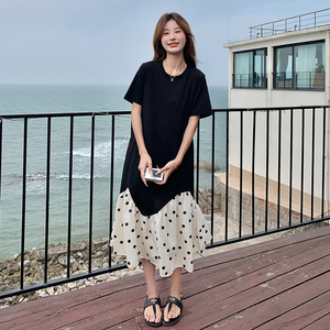 现货 新款拼接波点连衣裙 239-8195-p125k178，女装连衣裙，浙宝239