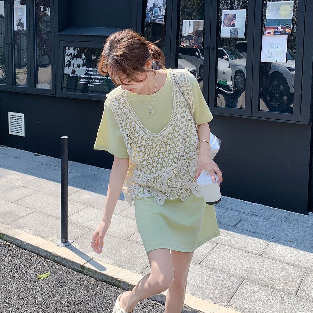 今年流行蕾丝罩衫裙女2025夏季新款韩系休闲减龄T恤裙，女装连衣裙，浙宝239