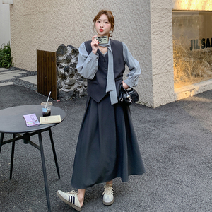 通勤小香风外套连衣裙套装女春秋季时尚气质上衣丝绒吊带裙两件套图片