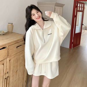 米白色休闲卫衣套装女2025年开春新款韩系减龄小个子半身裙两件套,女装运动套装,浙宝239