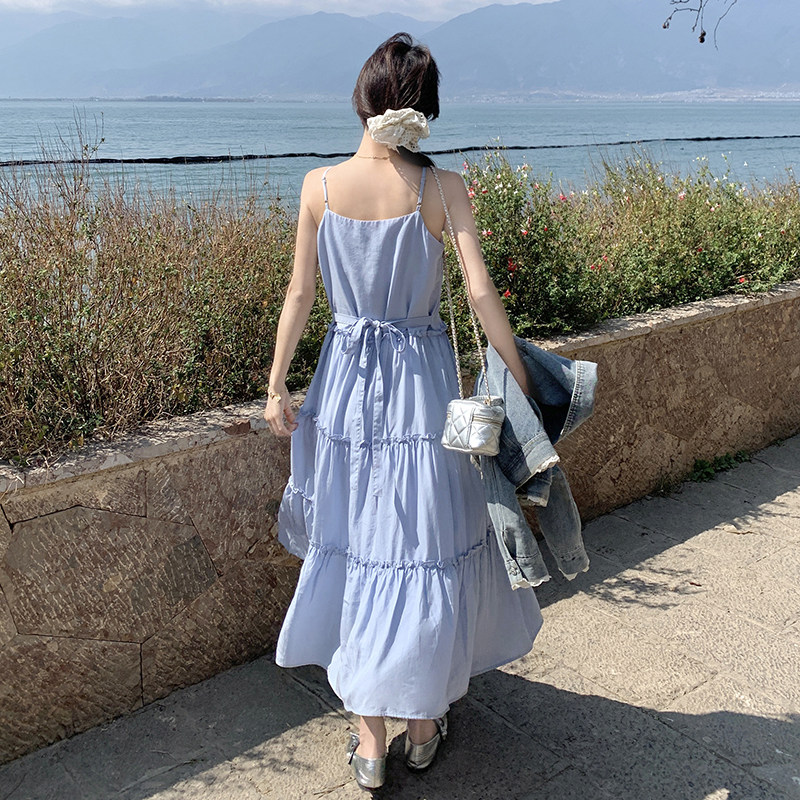 韩系开春穿搭一整套女2025新款独特漂亮牛仔外套吊带连衣裙两件套,女装连衣裙,浙宝239