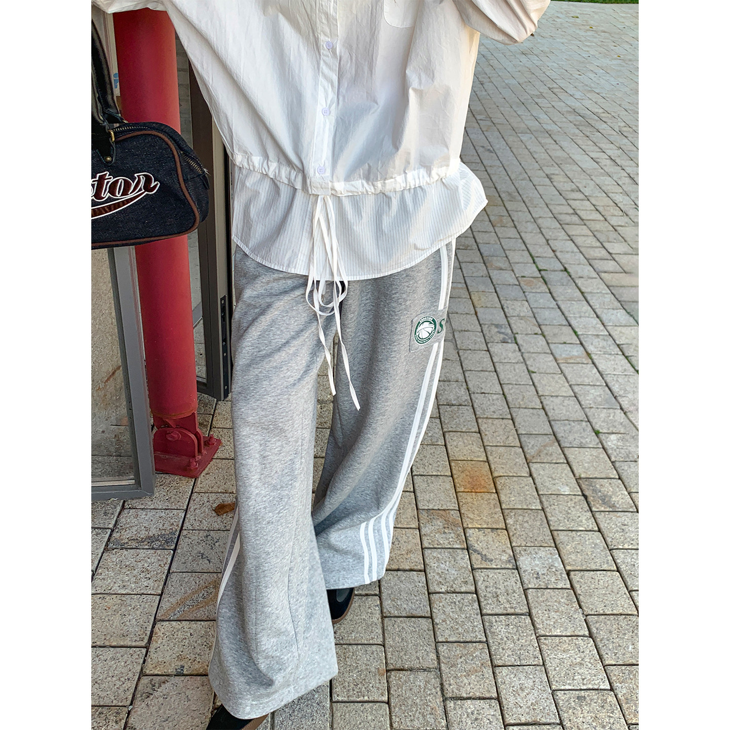 清仓断码！ 复古字母印花卫裤女棉百搭宽松阔腿运动裤长裤慵懒风