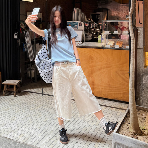 斜纹棉休闲中裤女2025夏季新品