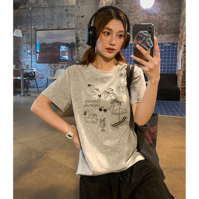 原创贴布绣短袖t恤女夏季
