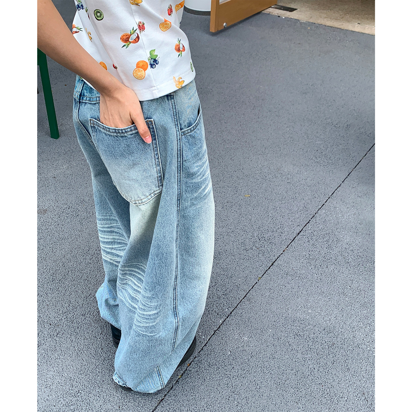 珍妮宇航局 美式复古垂感牛仔裤女高级感弯刀裤阔脚裤2026夏长裤