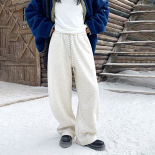 珍妮宇航局加绒裤子女秋冬高品质保暖宝宝绒直筒阔腿休闲运动卫裤