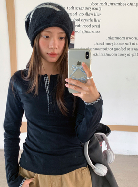 珍妮宇航局 复古撞色半开领针织衫女秋设计感修身长袖打底衫上衣