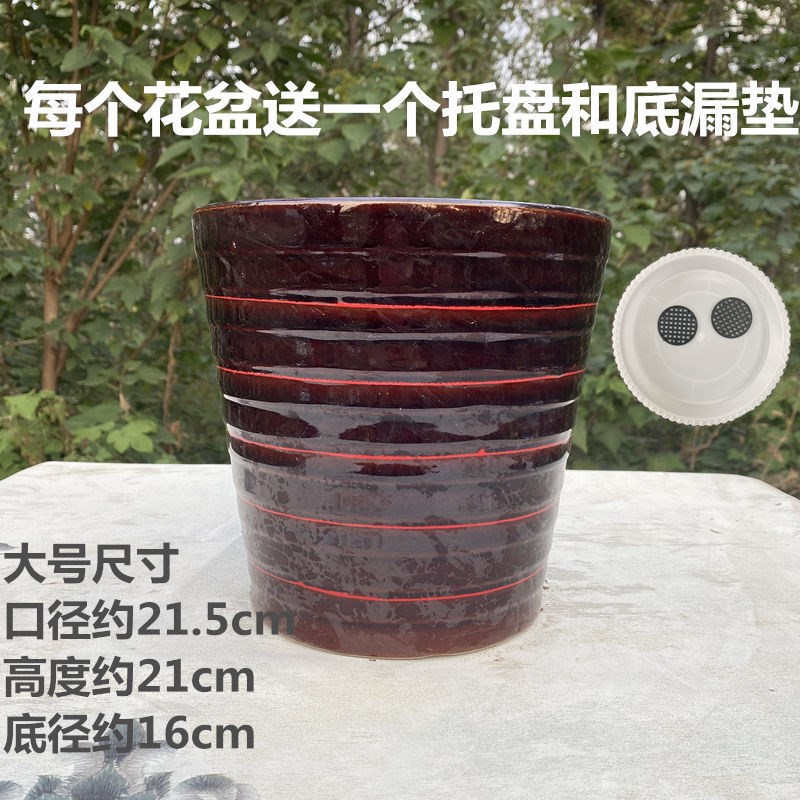 高筒螺纹黑白色深花盆陶瓷特大号清仓处理多肉君子虎皮兰花盆