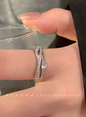 显手细~三层环绕拉丝锆石戒指女