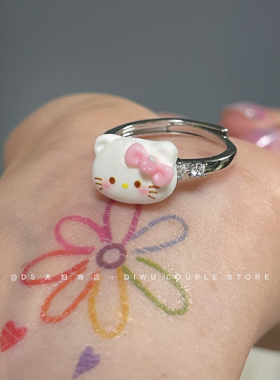 可爱卡通猫咪戒指女2025年新款小众设计高级感轻奢精致开口食指环