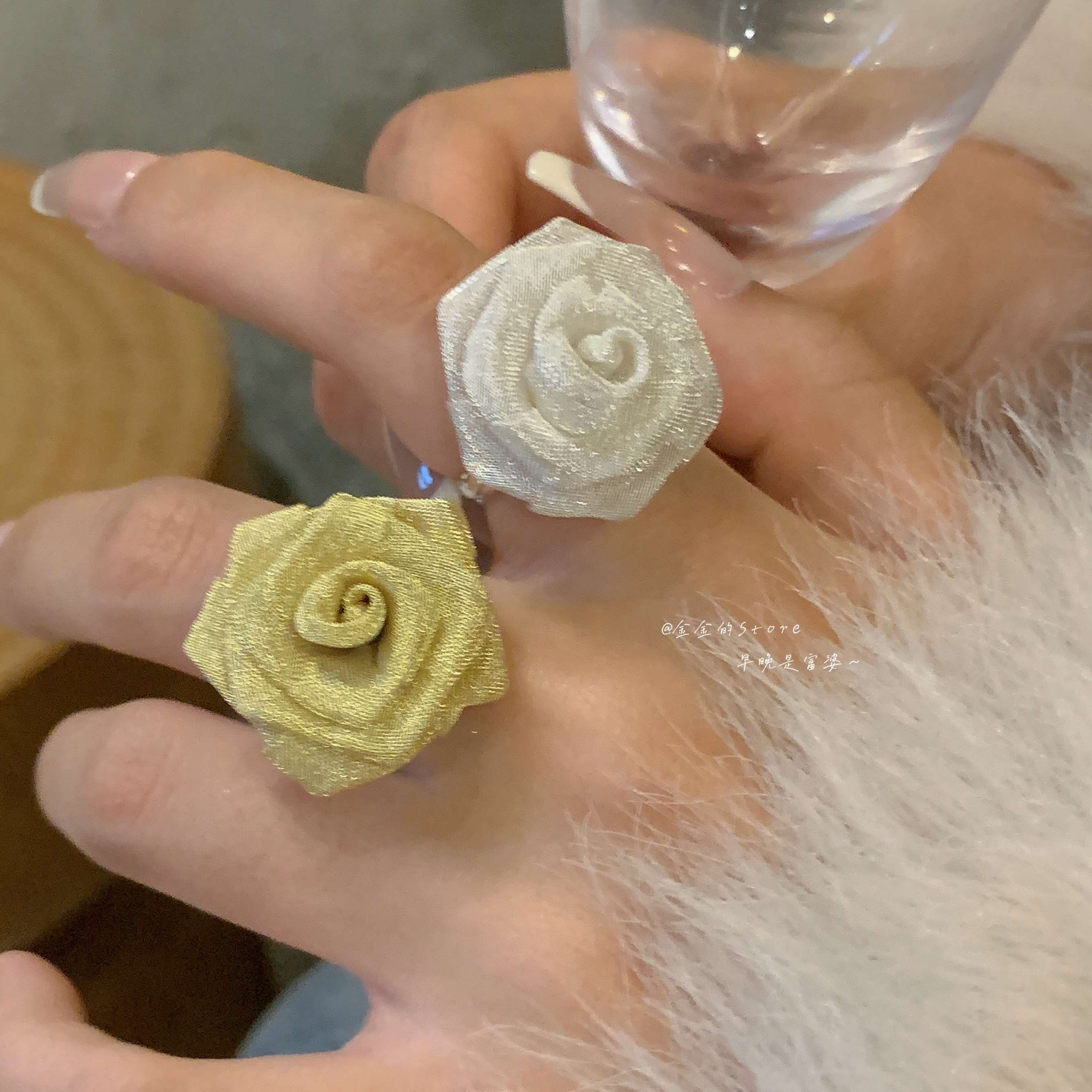 优雅金属网纱立体花朵手工戒指女小众独特设计感指环可调节食指戒