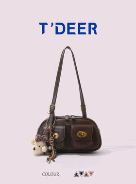 T'deer高级感小众复古保龄球包包女式2025新款秋冬时尚单肩腋下包