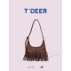 deer复古波西米亚流苏包包女2025新款 秋冬单肩斜挎包棕色腋下包