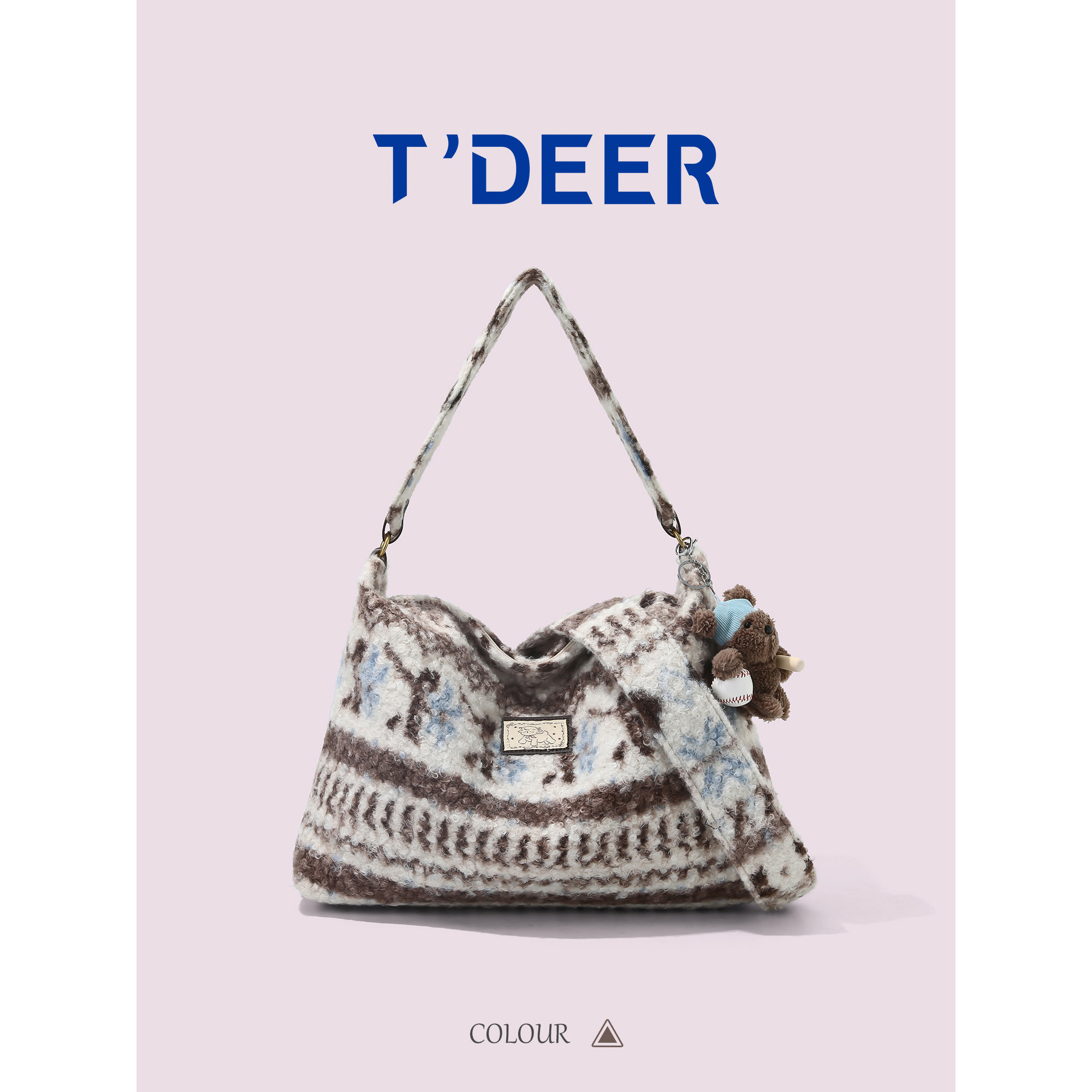 T'deer费尔岛风腋下毛绒包包女2025新款秋冬小众复古毛茸茸单肩包,箱包皮具/热销女包/男包,通用款女包,淘宝优惠券,粉丝福利购,淘宝优惠卷