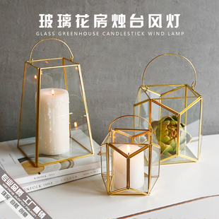 欧式 饰 简约防风风灯蜡烛台摆件玻璃灯笼咖啡厅婚庆道具马手提灯装