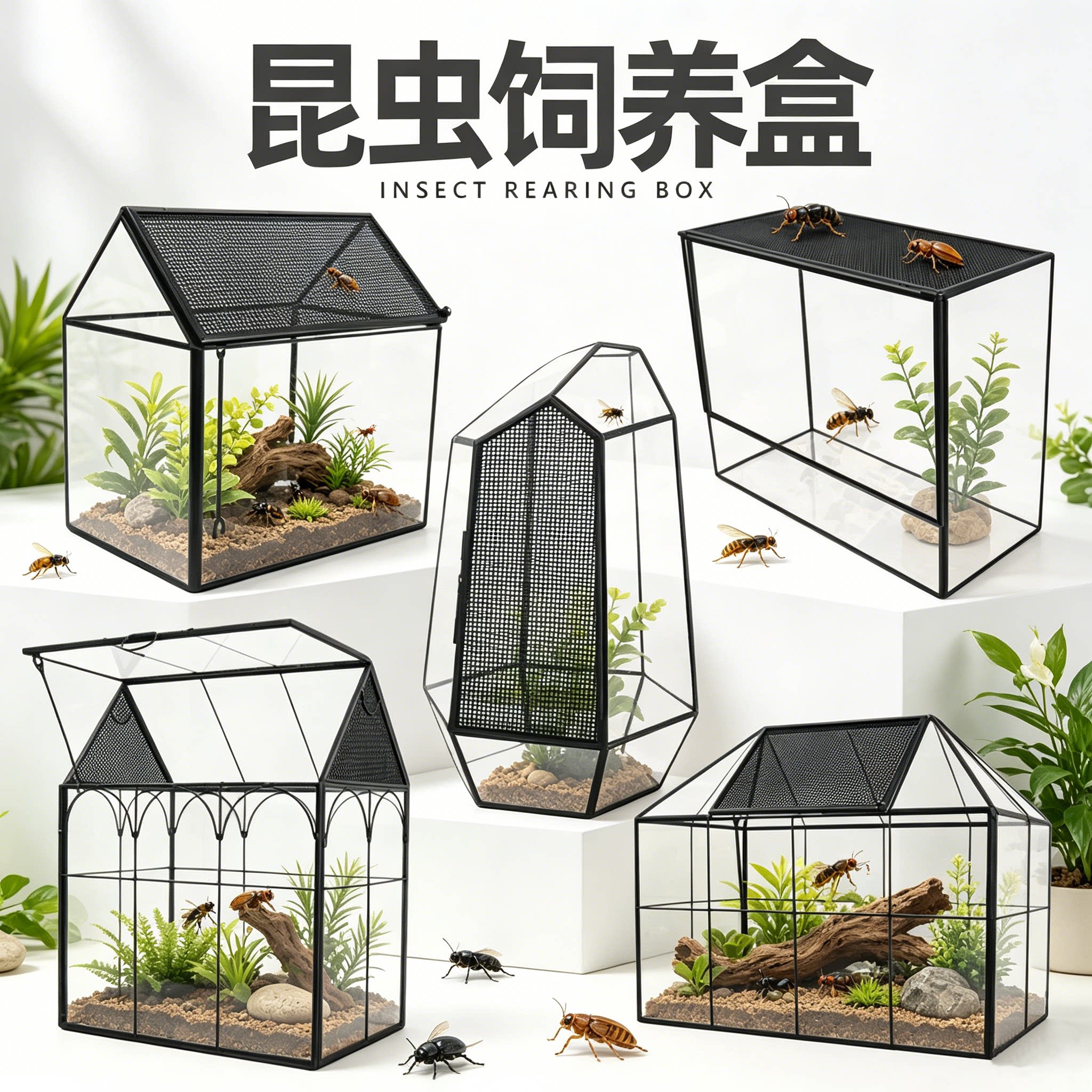 玻璃爬宠生态瓶饲养缸带网图片
