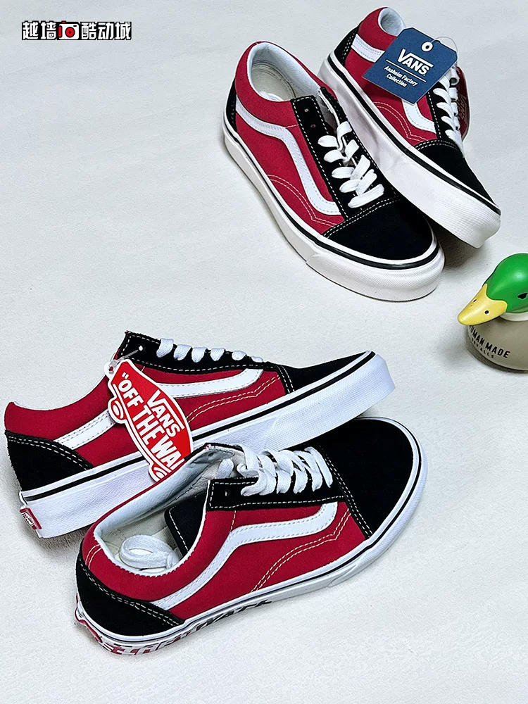 Кроссовки-бордовыe Vans CLASSIC OLD SKOOL Navy Blue Black Red Low Gang мужские и женские тканевые кеды V000D3HNVY